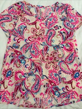 Lilly Pulitzer Pink Multicolor Paisley Floral Short Sleeve Top